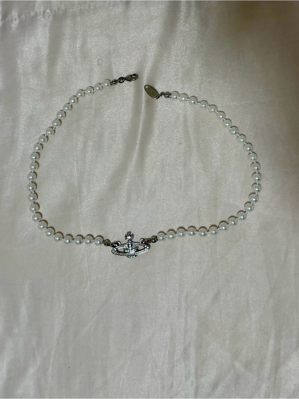 Pearl Choker Necklace with Silver Orb Pendant